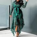 Knot Belt Irregular 70% Hot Selling Women's Long Sleeve Butterfly Hem Lace Bodycon Dress.