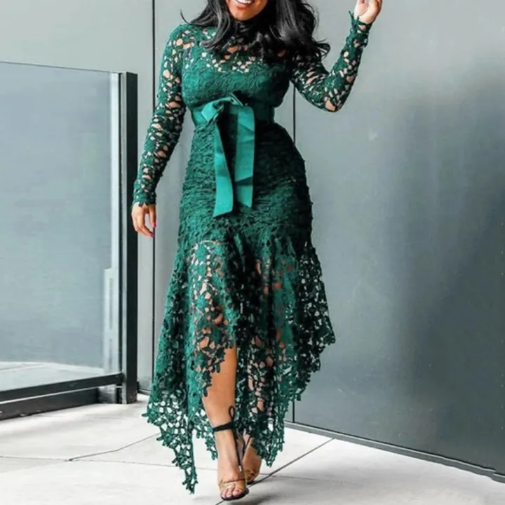 Knot%20Belt%20Irregular%2070%25%20Hot%20Selling%20Women's%20Long%20Sleeve%20Butterfly%20Hem%20Lace%20Bodycon%20Dress%20-%20Image%205