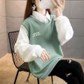 Shirt Collar False Two-Piece Sweaters Female Student Korean Style Loose-Fitting Autumn/Winter Wear Thin Fleece-Lined Thicken Lazy StyleinsTide.