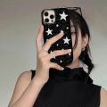Cool Stars Gloss Black Stylish Phone Case For iPhone 15 14 13 Pro Max 11 12 Mini XR Max X 7 8 Plus SE Y2K Shockproof Soft Cover.