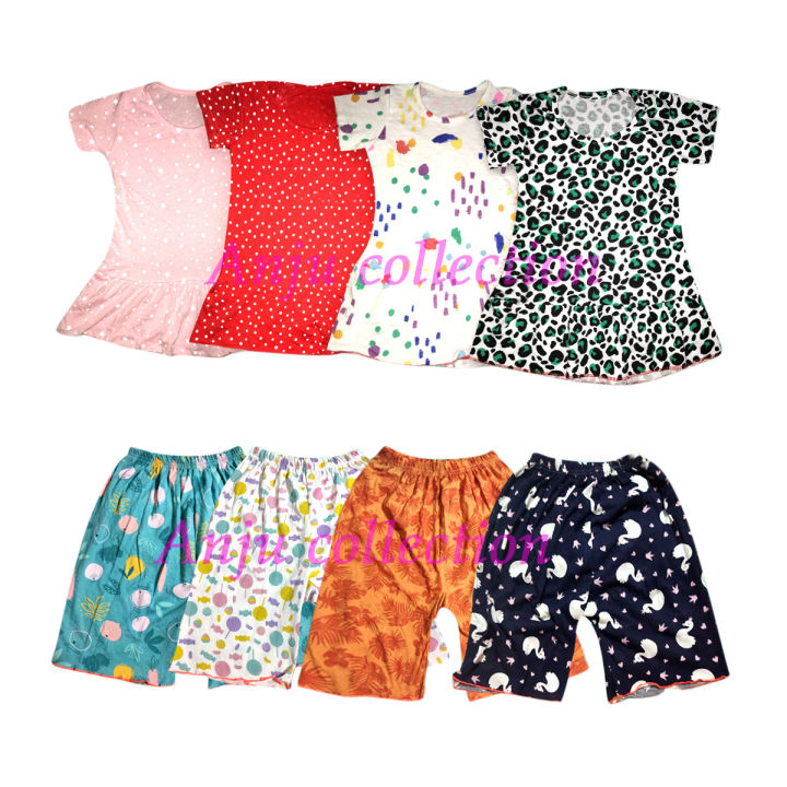 Printed Frock and half pant For Girls Dress 1- 8 yeras by Any Color (8 Pes Combo) - বাচ্চাদের জামা