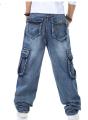 Men Jeans Baggy Hip Hop Jeans Multi Pockets Skateboard Cargo Jeans For Men Tactical Joggers Denim Pants Size 38-46. 