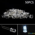 50Pcs- Transparent WHITE 5mm Water Clear LED White 5mm Ultra Bright Transparent Round 5mm LED Light Emitting Diode Water Clear White Light Bulbs.