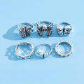 Crafted Goth Punk Rings Fashion Accessory Exaggerated Retro Rings Hollow Brain Motif 6-Piece Set for Men's Fashion Street. 