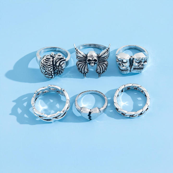 Crafted%20Goth%20Punk%20Rings%20Fashion%20Accessory%20Exaggerated%20Retro%20Rings%20Hollow%20Brain%20Motif%206-Piece%20Set%20for%20Men's%20Fashion%20Street%20-%20Image%204