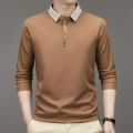 Men's Long Sleeve Turn-down Collar Waffle T-shirt Business Casual Contrast Line Polo Shirt. 