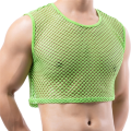 Mens Transparent Fishnet Crop Top Mesh Hollow Out Tank Tops Gym Fitness Sleeveless Undershirts T-shirts Nightclub Mini Vest.