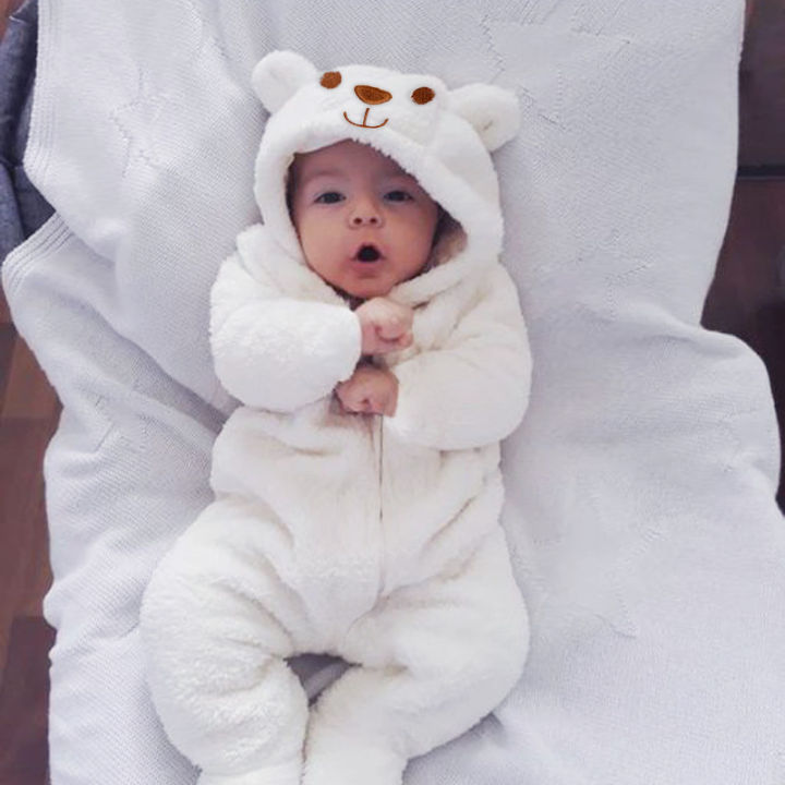（NEW）Cute BABY Newborn Baby Boy Girl Clothes Long Sleeve Hoddies Bear Zipper Baby Romper Clothes Autumn Winter Wear 0-18M