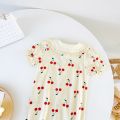 (New) baby girls cute cherry jumpsuits summer short sleeve newborn girls rompers cotton infantils clothes. 