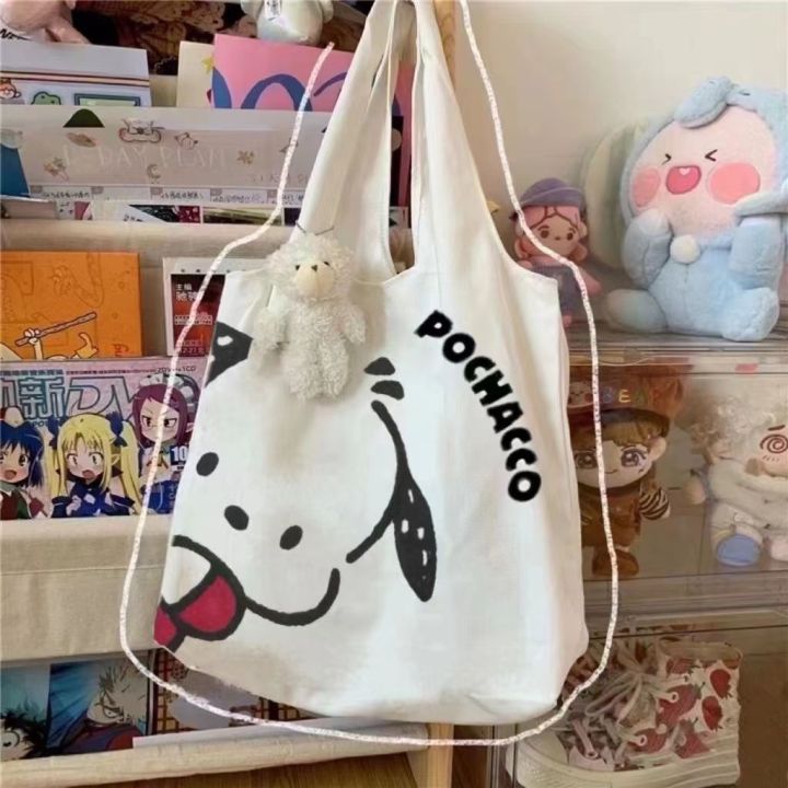 Sanrio Pochacco Women Bag Kawaii Shoulder Bags Casual Large Capacity Shopper Canvas Fashion Harajuku Zipper Handbag Tote Bag