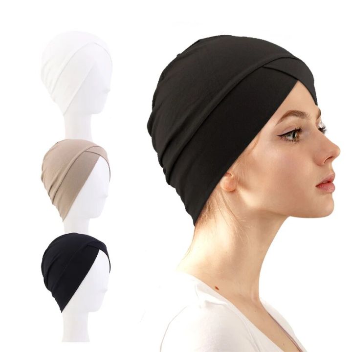 【COOL】 Women Modal Cotton Inner Hijab Caps Headwear Islamic Headband Turban Hair Loss Cancer Chemo Cap Stretch Headwear Hat Cap