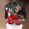 Men Christmas Style Polo Long Sleeves Print Men Shirt Quick Dry Patterns Winter Fashion Man Thickens Clothing Street Leisure Top. 