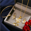 4pc Luxury Heart Diamond Pendant Necklace Bracelet Earring Ring Set for Women Jewelry Party.