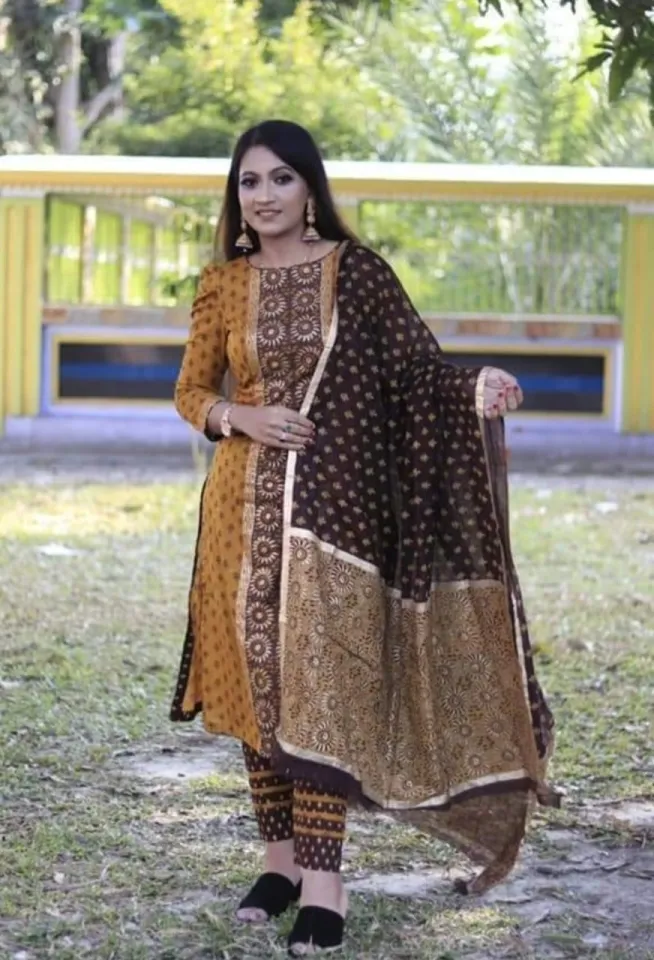 New Exclusive Unstitched Cotton Block Printed Three Pics for Women - Dress  For Girls - 3 Pice Dress - Three Piece - 3 Pice Dress | Daraz.com.bd