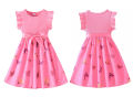GC Kids Girls Cartoon Butterfly Pattern Dress Round Neck Cotton Ruffled Sleeve Dress Summer Basic Casual Outfits.