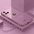 COROGI for Vivo Y21 Back Cover with Lanyard Luxury Plating Maple Leaf Stylish Fancy Case Soft Silicone Square Mobile Phone Cases Pouch for Girls Boys.