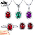 Carat Women Rhinestone Inlaid Oval Pendant Necklace Earrings Open Ring Jewelry Set. 