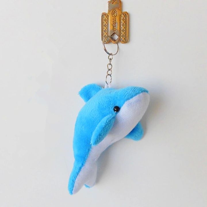Fashion Dolphin Plush Dolls Key Chains Ring Woman Bag Charms Keychain Faux Rex Rabbit Fur Pompom Toy Car Keyring Party Trinket