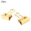 25pc Metal Binder Clips Strong Hold Power Paper Clip Small 19mm Gold Color For Notebooks Documents Ticket. 
