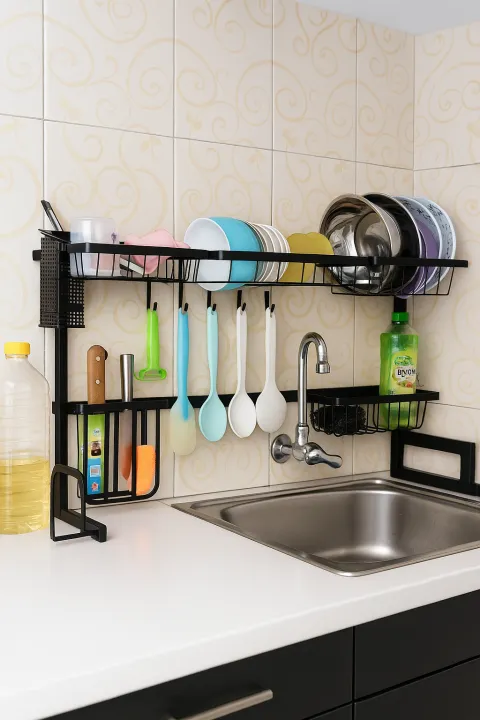 Premium 85cm Kitchen Shelf Organizer Dish Drying Rack Over Sink ...