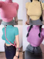Pure Color Half Collar Short Sleeve T T-shirt Women's Summer Hot Girl Style Slim Bottoming Shirt Korean Style chic Chic Top.