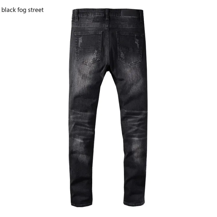 black%20fog%20street%20Men's%20pleated%20patchwork%20ripped%20black%20biker%20jeans%20Trendy%20streetwear%20holes%20stretch%20denim%20pants%20638#%20-%20Image%205