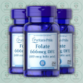 Puritan's Pride Folate – 666mcg DFE (Folic Acid 400mcg) – 250 Tablets – with Essential Folate – for Heart Health & Prenatal Support. 