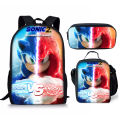 Amazon New Sonic Backpack Sonic2 Student School Bag Children's Meal Bag Pencil Case Three-Piece Set Manufacturers Wholesale. 