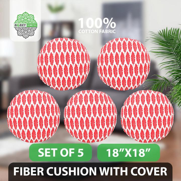 Round Cushion With Cover_Red _(18"x18")_Set of 5