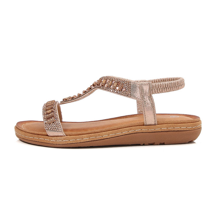 2023%20IESRUN%20Cross%20Border%20Rhinestone%20Sandals%20Round%20Toe%20Korean%20Version%20Flat%20Heel%20Cutout%20Bohemian%20Comfortable%20Women's%20Shoes%20Summer%20-%20Image%205