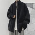 Japanese Zipper Knitted Cardigan Coat Autumn/winter Solid High Neck Sweater Male Lazy Style Loose Knitwear Men's Winter Clothes.