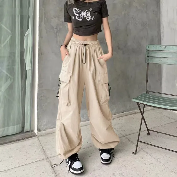 Y2K%20Trousers%20Women%20Cargo%20Pants%20Straight%20Wide%20Leg%20Drawstring%20Oversize%20Pockets%20Kpop%20High%20Waisted%20Breathable%20Solid%20Color%20Sweatpants%20-%20Image%204