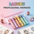Labubu Cartoon Highlighters (Set of 6) - Cute Bottle Shaped Pastel Marker Pens for Kawaii Stationery Lovers.
