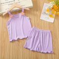 DSstyles 2-Piece Girls Summer Outfits Solid Color Sleeveless Tank Top Shorts Two-piece Set For 1-6 Years Old Kids. 
