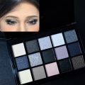 Black Smokey Eyeshadow Palette, 15 Colors ,Punk Style,Neutral Eye Make up, Shimmer Pearly Sequin Eyeshadow. 