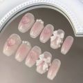 Cute Y2K Pink Sweet Princess Removable Handmade Wear Nail Art Vitality Girl Short Nails Blush Bow Nail Patch Nail Art. 
