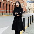 【Plus Cotton】Women's Black Overcoat Mid-Length2022New Autumn and Winter High-End Hepburn Style Woolen Coat.