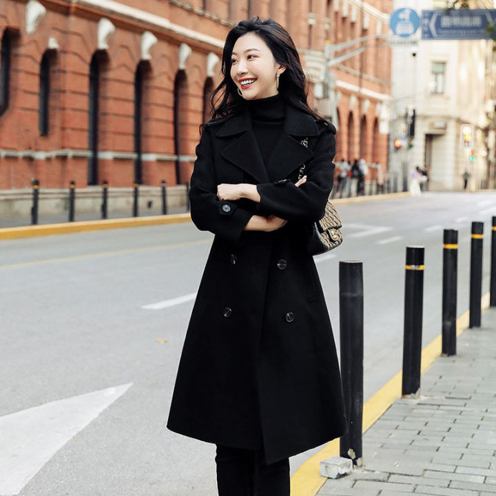 %E3%80%90Plus%20Cotton%E3%80%91Women's%20Black%20Overcoat%20Mid-Length2022New%20Autumn%20and%20Winter%20High-End%20Hepburn%20Style%20Woolen%20Coat%20-%20Image%203