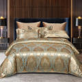 The new tribute satin jacquard four-piece set, light luxury bed four-piece set, four-piece bed sheet four-piece set, foreign trade quilt cover, pillow cover three-piece set. 