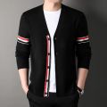 Luxury TB Fashion Brand High Quality Sweaters Men Slim Fit V-Neck Striped Cardigans 4 Bar Clothing Cotton Casual Coat Males.