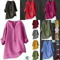 Ladies clothing shirt cotton and linen top pocket.