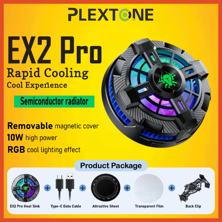 Plextone EX2 PRO Radiator Heatsinks Semiconductor Refrigeration Chip With Magnetic Patch Mobile Phone Cooler RGB Cooling Fans Back Clip For PUBG, MLBB, Genshin