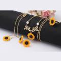 4Pcs/Set Sunflower Pendant Necklace Stud Earrings Ring Bracelet Jewelry. 