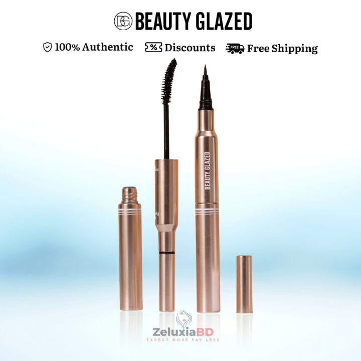 Beauty Glazed 2in1 Bushy Big Eyeliner & Mascara | Waterproof, Long Lasting, Smudge-proof Eyeliner & Mascara