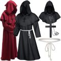 Plague Doctor Costume Bird Mouth Mask Horrible Wizard Cloak Cape Halloween Medieval Hooded Robe Monk Robes Role Playing Men's Cloak Creative Halloween Cosplay Props Steampunk.