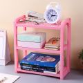 Storing Blue/Pink/White Three-Layer Storage Rack Adjustable Multifunctional Plastic Desk Shelves Hollow Assembled Stationery. 