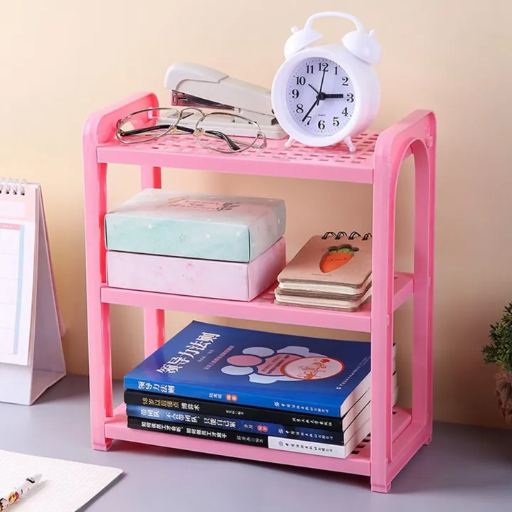 Storing%20Blue/Pink/White%20Three-Layer%20Storage%20Rack%20Adjustable%20Multifunctional%20Plastic%20Desk%20Shelves%20Hollow%20Assembled%20Stationery%20-%20Image%205