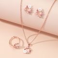 4 Pieces Rose Gold-color Lady Flower Fashion Accessories Zircon Simple Ornate Exquisite Necklace Ring Earrings Jewelry Set. 