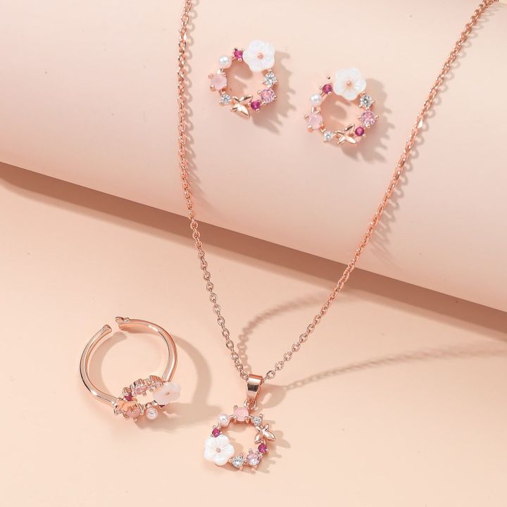 Gold Necklace Set Rose Colored Costume Jewelry Pieces Rose Gold