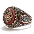 Retro Handmade Islamic Men Ring Vintage Turkish Double s Black Red CZ Stone Ring Punk 2023 Trendy Religious Muslim Jewelry.
